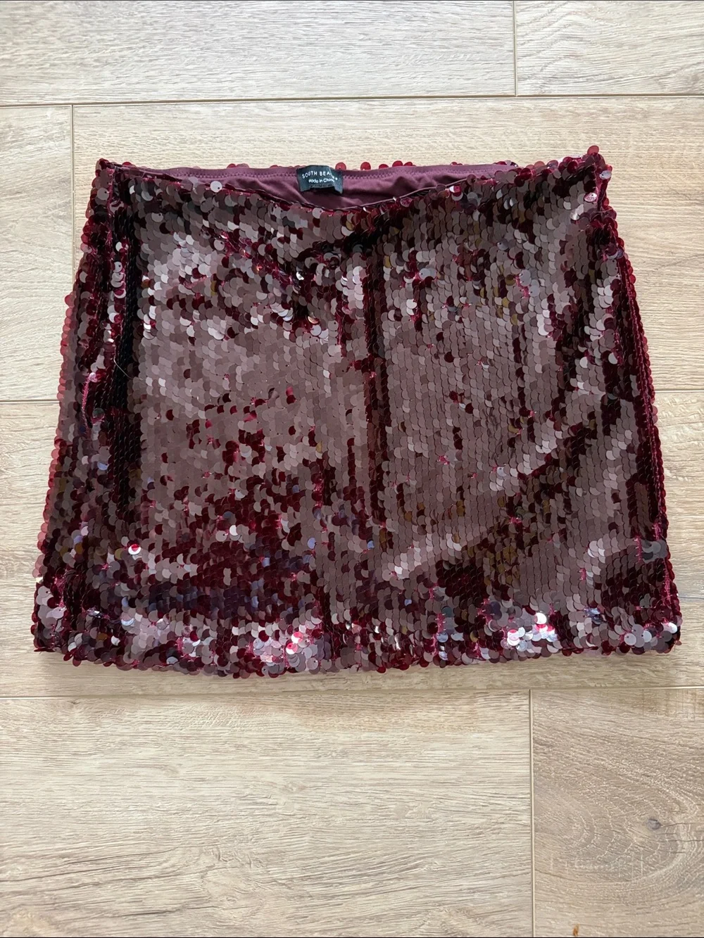 South Beach Sequin Mini Skirt - Burgundy - Picture 1 of 4